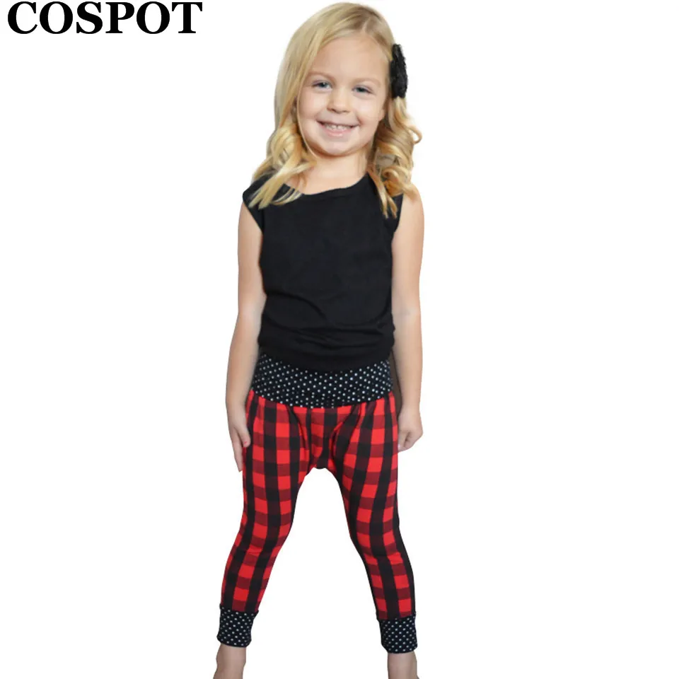 COSPOT Girls Pants Baby Boy Girl Leggings Red Plaid Kids Children