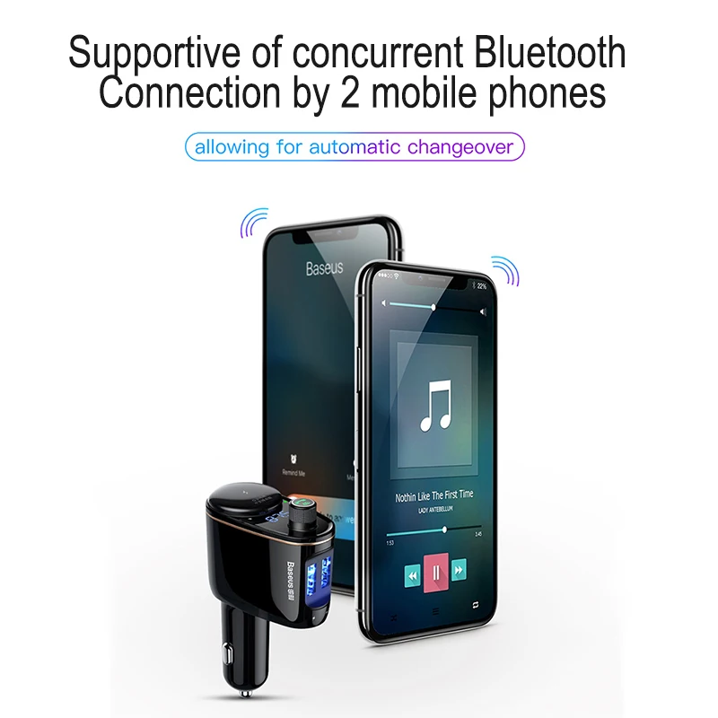 Baseus fm-передатчик Bluetooth V4.2 Автомобильный MP3 аудио плеер модулятор громкой связи с ЖК-дисплеем 5V3. 4A двойной USB Автомобильное зарядное устройство