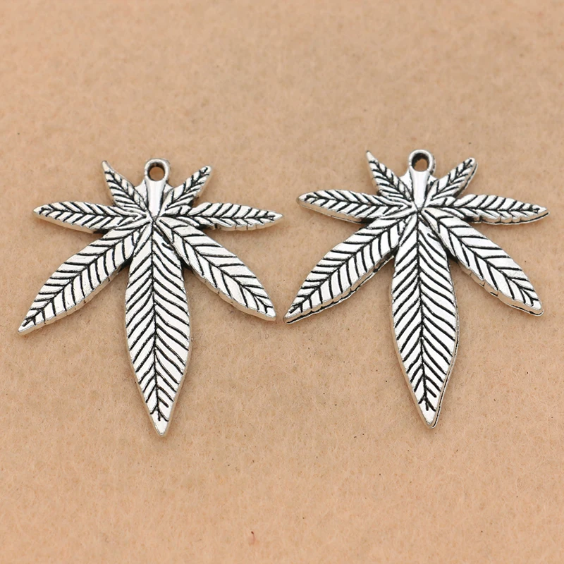 

KJjewel Maple Leaf Charm Pendant Tibetan Silver Plated Jewelry DIY Making Necklace Accessories Handmade 39x34mm 5pcs/lot