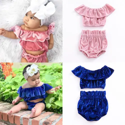 2 шт. бархатные шорты с открытыми плечами|kids baby girl|kids babyclothes girls |