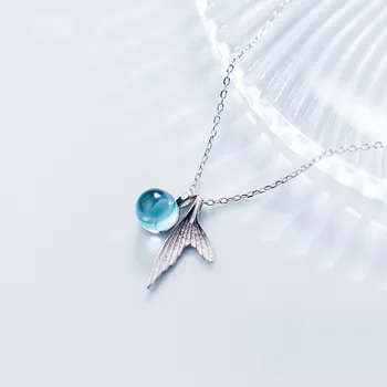 

925 Sterling Silver Blue Crystal Mermaid Pendant Necklace For Women Wedding Birthday Creative Fashion Jewelry dz560