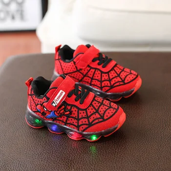 

New Cartoon Spidermen LED Shoes Kids Fashion Light UP Sneakers Child Student Girls Sports Shoes for Boys&Gilrs Size 21~30
