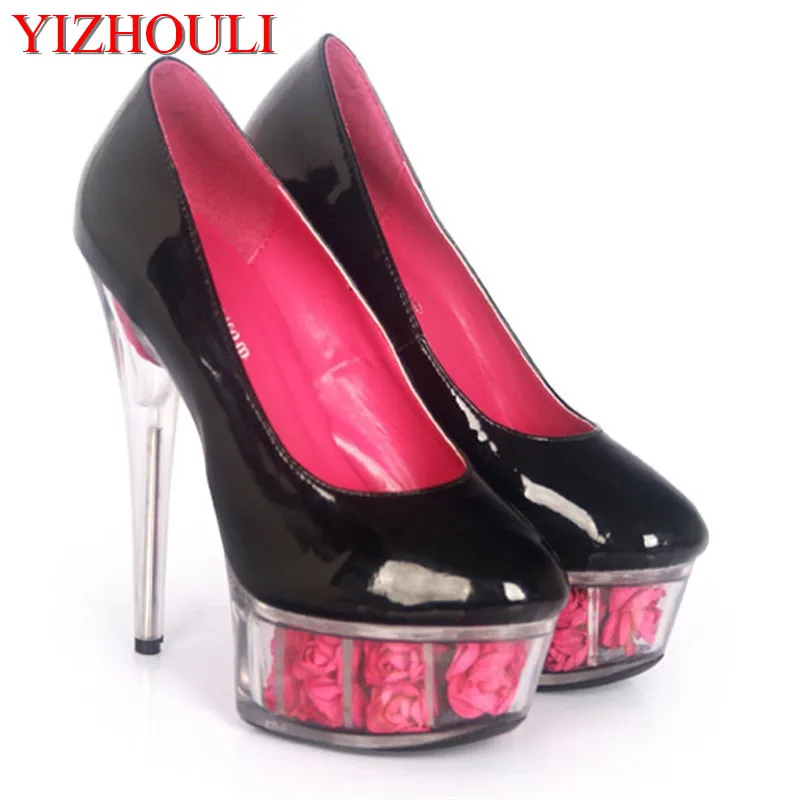 

Women Hot Neon color sexy 15CM ultra High heel Pumps/Pink 6 inch platform flowers Crystal party shoes Size 5-12