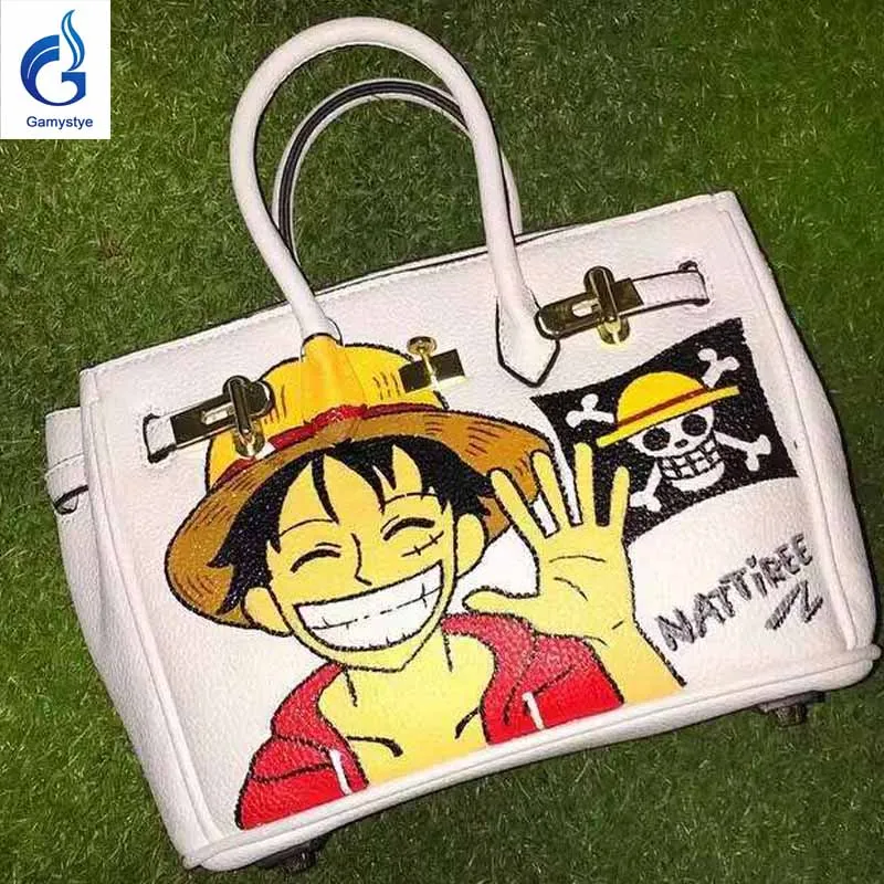 

Graffiti Women Genuine Leather bags famous brands Women Messenger Bags Hand Painted Custom Cartoon character ladies totes handle