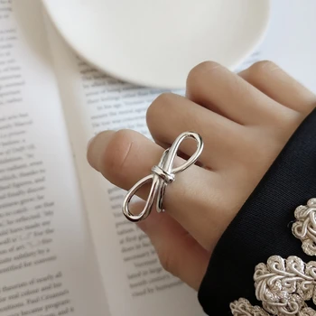 

925 Sterling Silver Pretty Bridesmaid Forget Me Knot Wire Butterfly Knot Bow Ring White Gold Color Birthday Gift Bijoux Anel