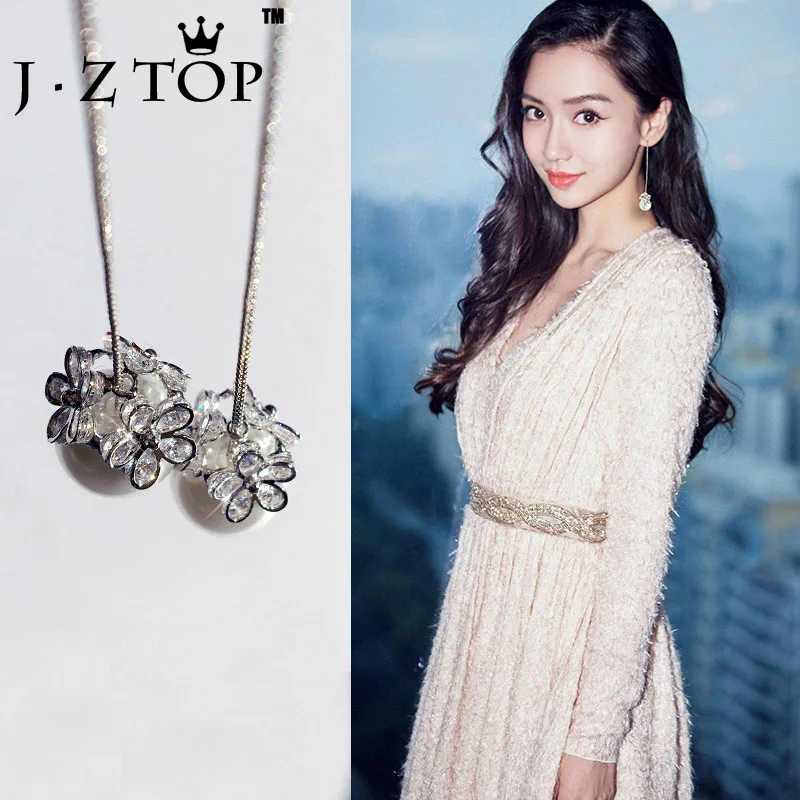 

JZTOP Zircon Flower Ear Line Imitation Pearl Daisy Drop/Dangle Earrings For Woman Exquisite Wedding Banquet Brinco Jewelry Gift
