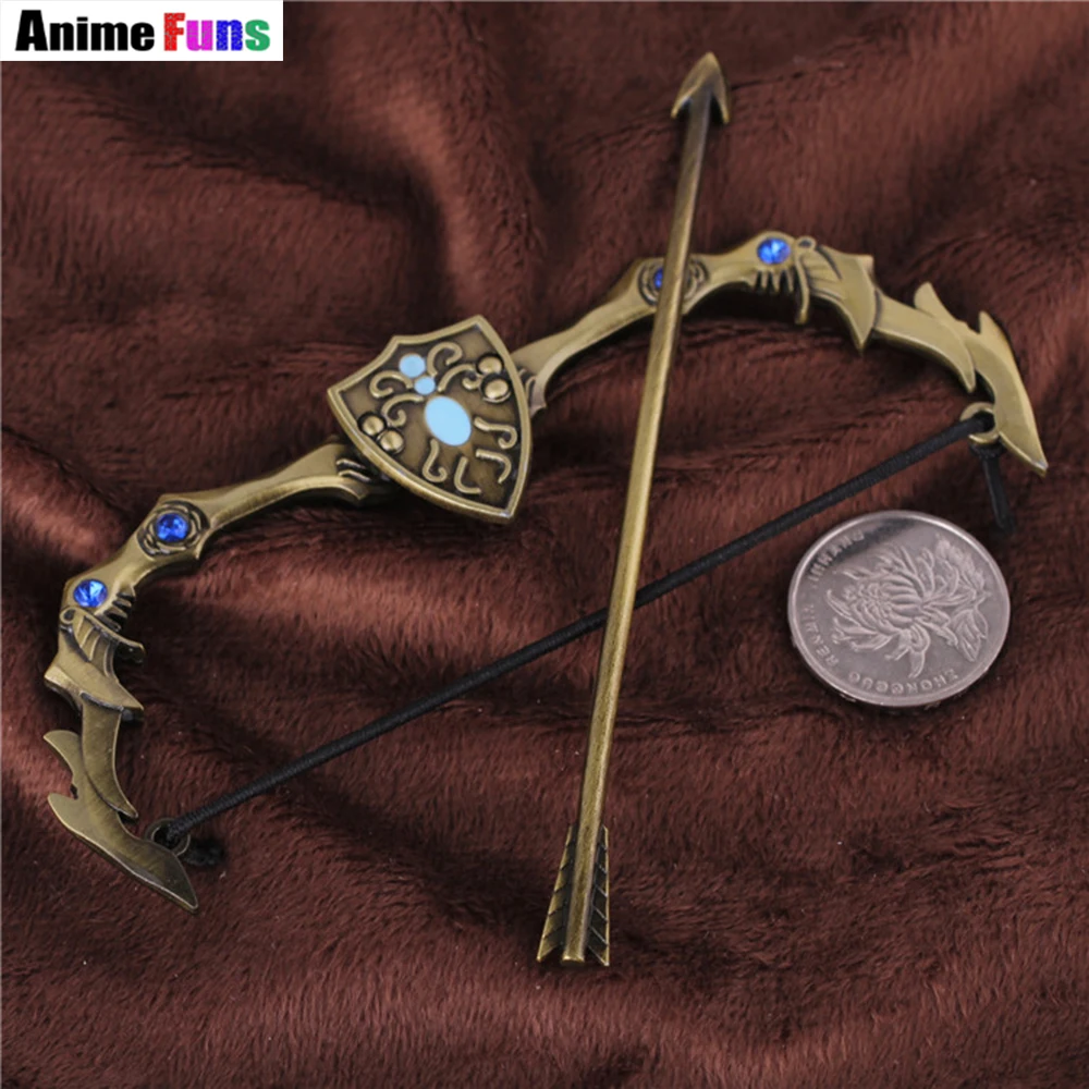 

12cm Game League of Legends Weapon Keychain The Frost Archer Ashe Bow Arrow Model LOL Charm keyring Keyholder drop shipping