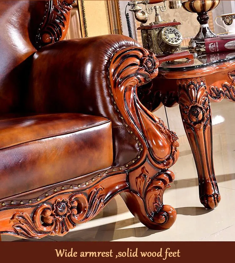 Высококачественная Европейская старинная для гостиной диван мебель из натуральной кожи набор 1065