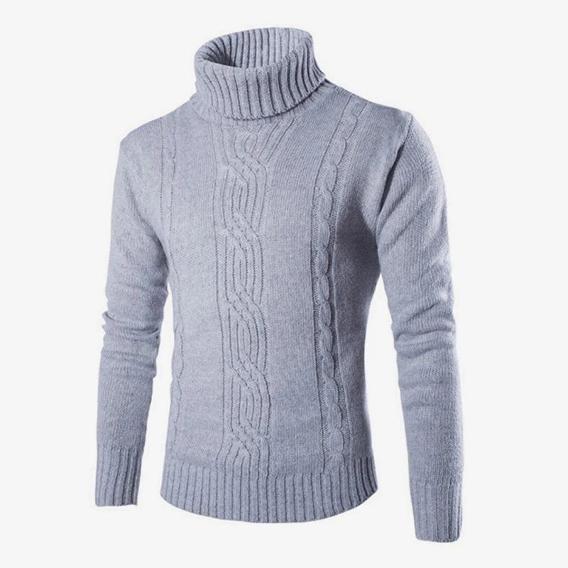 

Turtleneck Men's Sweater High Collar Long Sleeve Gray Pullover Sweaters For Mens 2019 Autumn Winter Warm Male Pullovers Jumpers