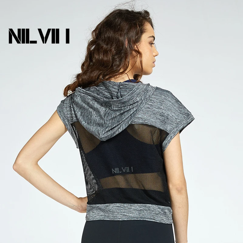 Women's Running T-Shirt Yoga Training Crop Top With Hoody Sexy Mesh Back Quick Dry Sports | Спорт и развлечения