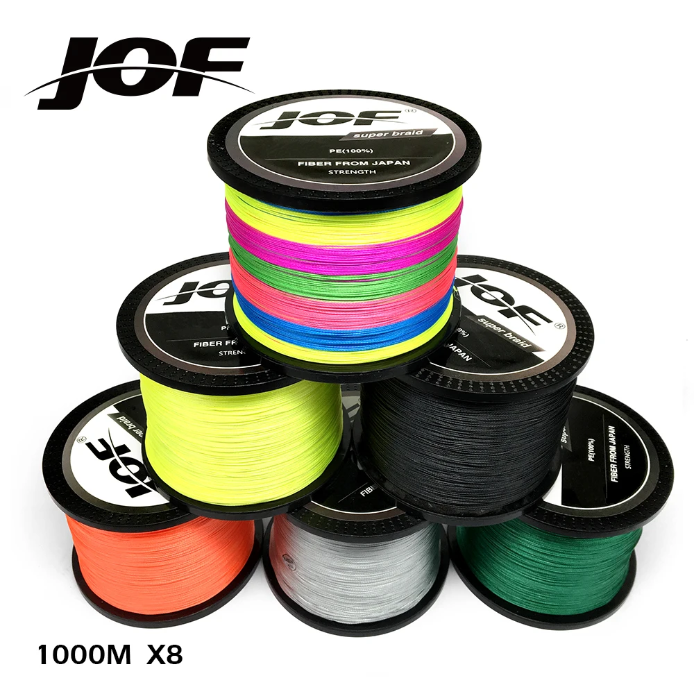 JOF 8 السواحل 1000 متر PE مضفر الصيد خط tresse بيكي المياه المالحة الصيد نسج متفوقة Extreme قوى عظمى 12LB إلى 78LB