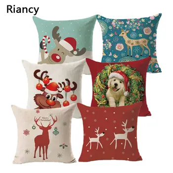 

Christmas Decorative Pillows Cover Deer Dog Throw Pillow Cotton Linen Cushion Cover Living Room Cushions Pillowcase SD001