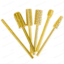 2016 Professional 6Pcs Nail Drill Bits File Grinding Head Set Electric Machine Gold Coated Carbide Manicure Care Tools Kits