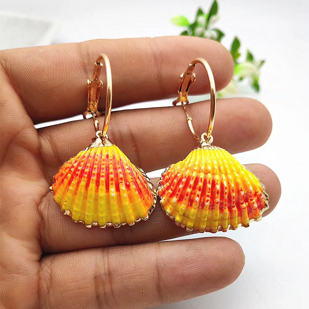 

2019 Natural Shell Pendant Earrings Gold Circle Geometric Earrings Exaggerated Ring Earrings for Women Party Jewelry P718-722