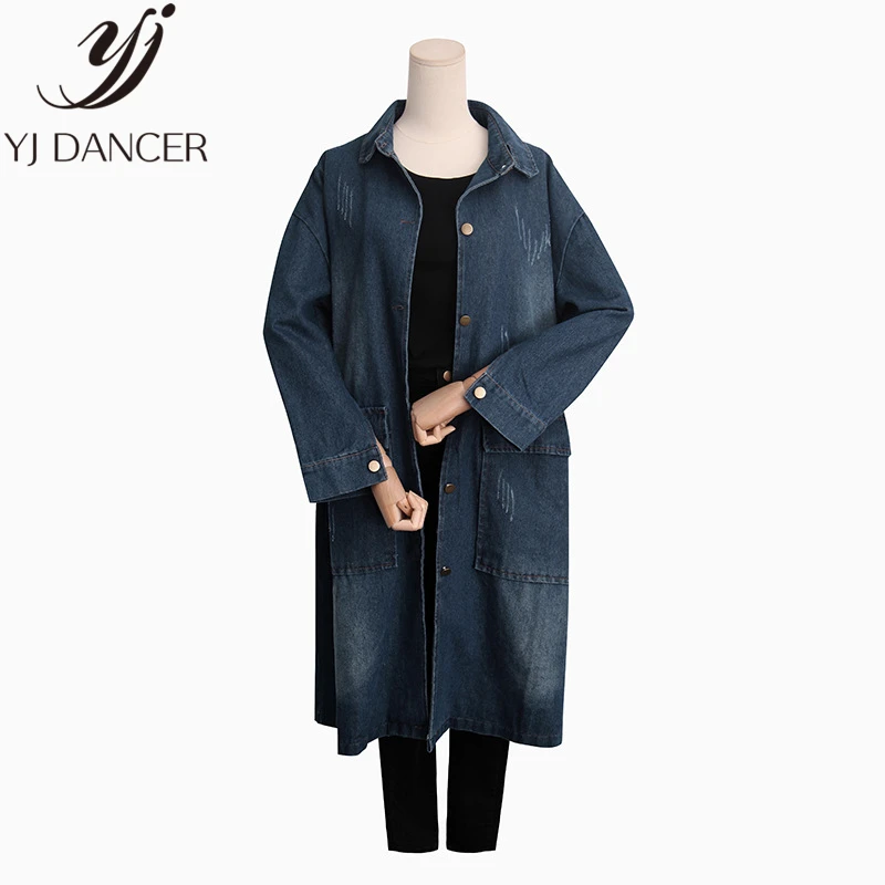 Nouvelle Dark Blue Ljj0088 Automne light Mode Coupe Lâche Section Taille Femme Veste Longue 2018 vent Grande Femmes Jean En Casual Blue Printemps Manteau EHB4q5Ux5w