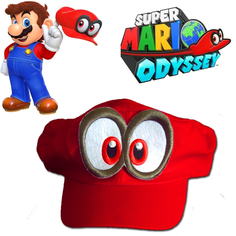 

2018 New Super Mario Cosplay Hat Red Odyssey Mario Cap Wearable Baseball Caps Unisex Adjustable red Hat