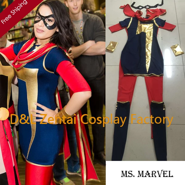 Doprava zdarma DHL dospělá paní Marvel Kamala Khan Superhrdina kostým Halloween strana Cosplay Lycra Spandex Zentai Suit SH2329