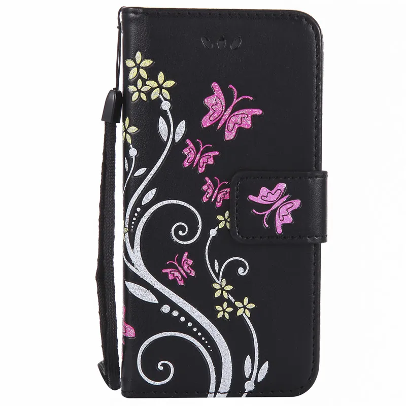 Модный кожаный чехол-книжка с объемным цветком бабочкой для samsung Galaxy A3 A5 A300 SM-A300F A500 SM-A500F - Цвет: Black