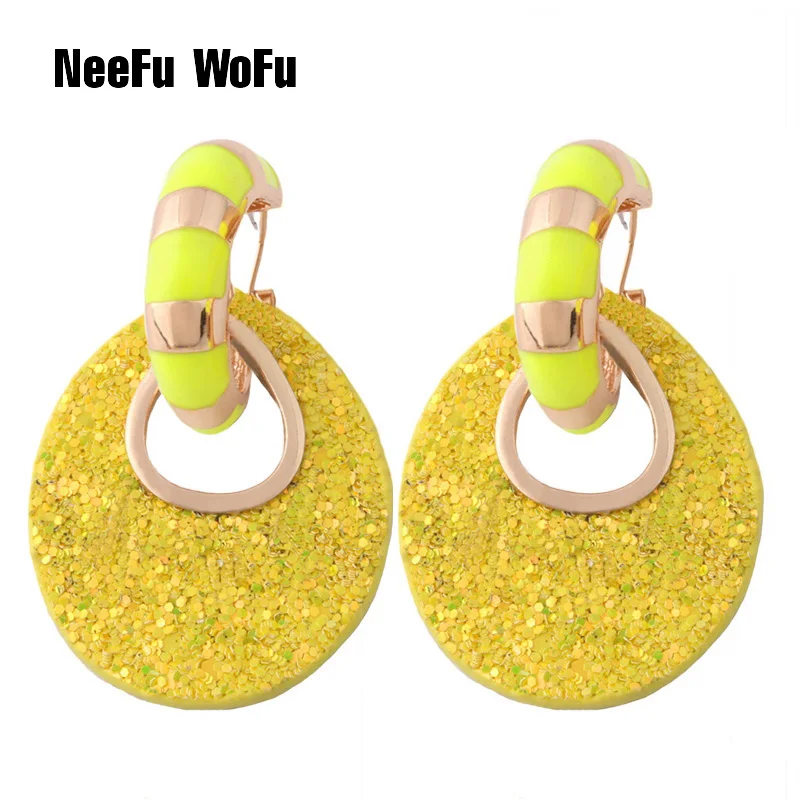 

NeeFu WoFu Flash Leather Earring yellow brand Oorbellen Printed rings for women orecchini Ear bijoux femme Brinco jewelry