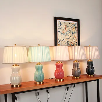 

Modern Americca Country Ceramic Copper Gourd Dimmer Table Lamp for Foyer Apartment Bedside H 58cm 5 colors 1852