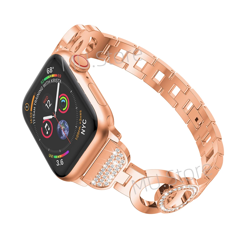 38 мм 42 для Apple Watch ремешок из нержавеющей стали женщин бриллиантовый двойной круг