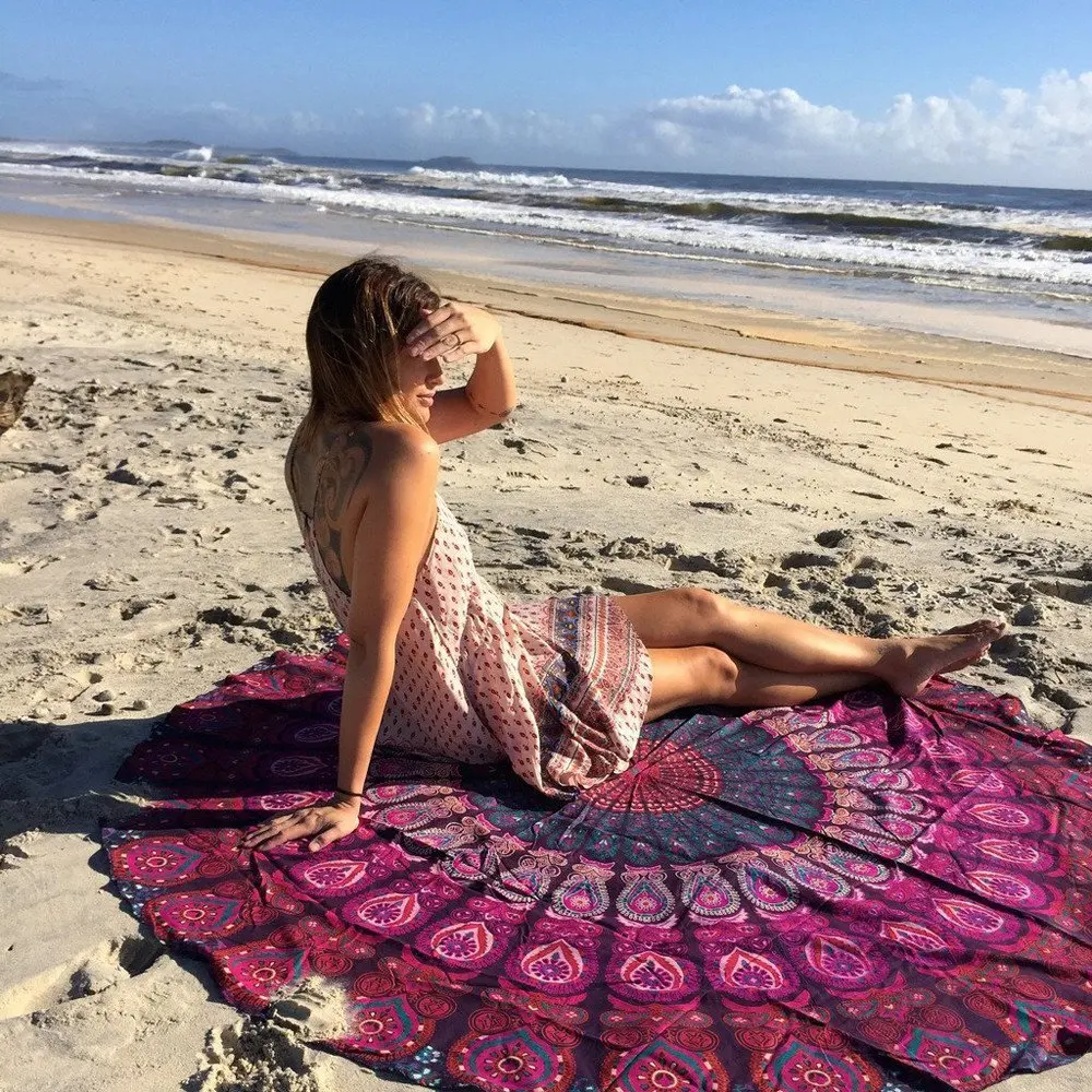 

3D Print Bohemian Beach Towels Round Chiffon Towel Quick Dry Mandala Yoga Mat Tapestry Seaside Meditation Beach Rest Easy Clean