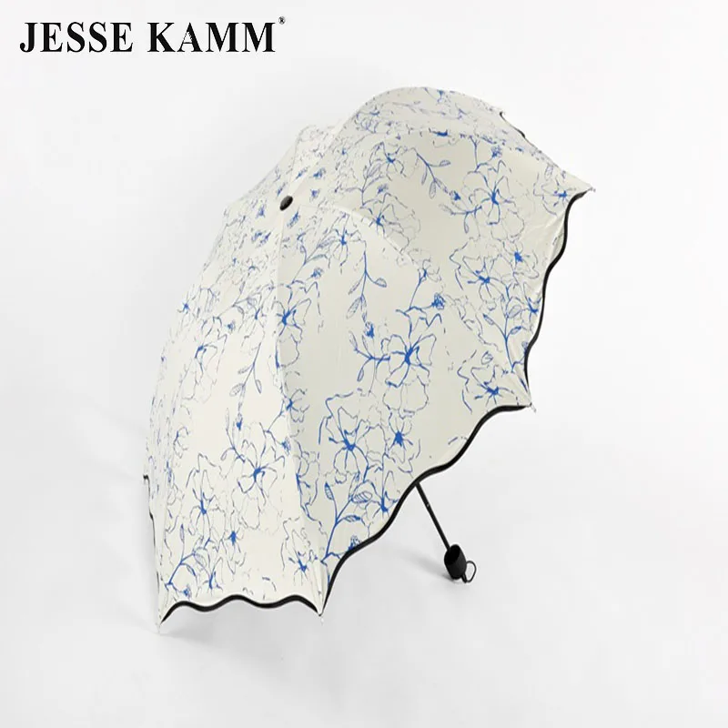 JESSE KAMM высокое качество 190T ручной узор Тройной Складной Солнце brolly lady sun tan винил 8