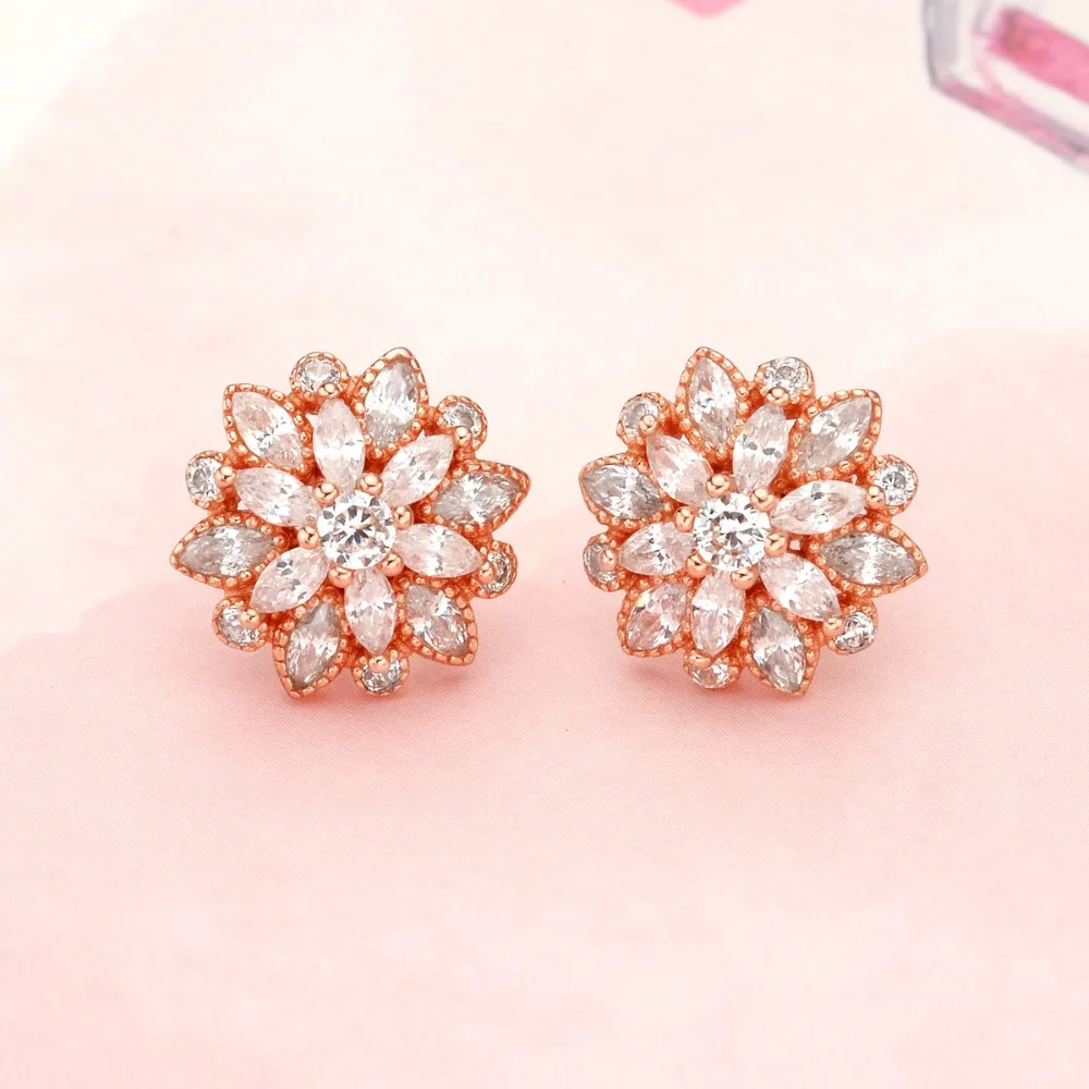 

Tuliper 925 Sterling Silver 15MM Snowflake Blooming Flower Bridal Earrings Cubic Zircon Earrings For Wedding Party Jewelry Gift