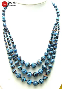 

Qingmos 3 Strings Natural Agates Necklace for Women with 4-12mm Round Blue Zebra Stripe Agates Necklace Jewelry 20-22" nec5694