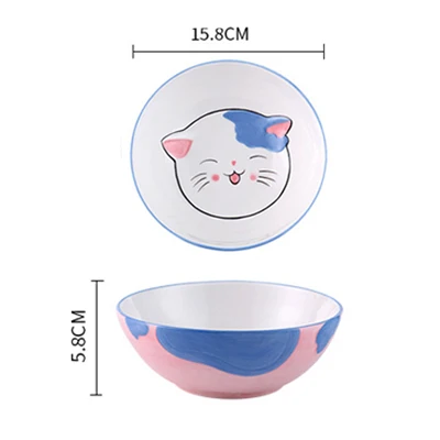 Cute Cat Ceramic Japanese Dinner Steak Food Dessert Plate Dish Dinnerware Porcelain Bowl Spoon Tableware Kid Breakfast Set Gift - Цвет: Blue Big bowl