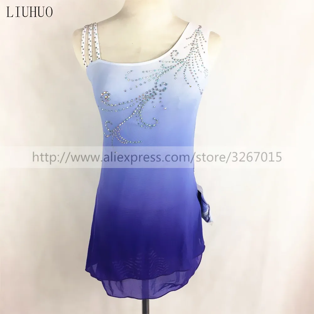

Figure Skating Dress Women's Girls' Ice Skating Competition Dress Light blue sleeveless Flower rhinestone pattern Gradient