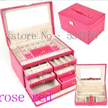 Коробка для часов, серьги, ожерелье, подвеска, органайзер для ювелирных изделий, коробка с полками, роза, красная Подарочная коробочка, Кожаная Шкатулка для ювелирных изделий