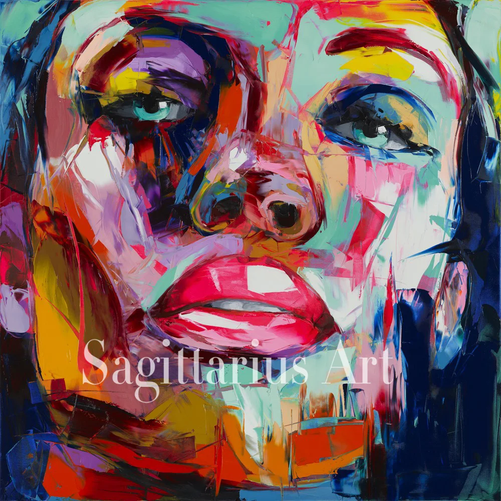 

Hand Painted Modern Pop Art Nielly Francoise Abstract Knife Palette Picture Oil Paintings Art Wall Decoration Cool Face Poster