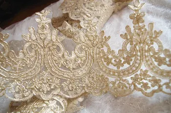 

7yards gold cord lace trim, gold alencon lace trim, alencon scalloped lace trim