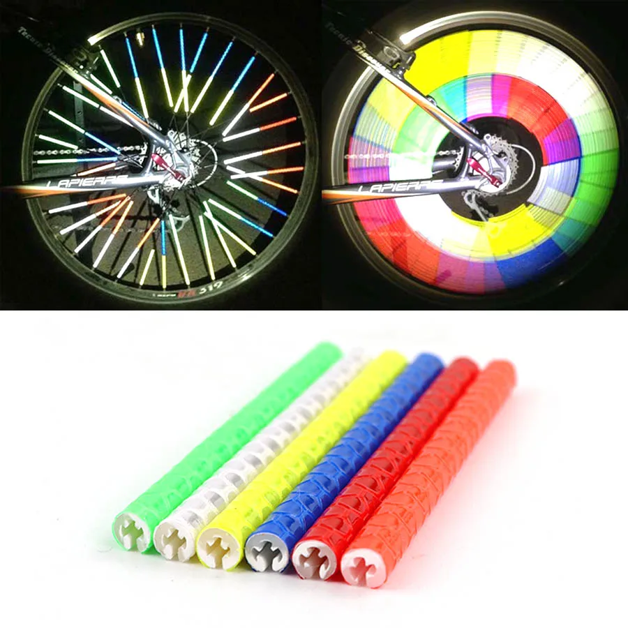 12Pcs Bicycle Reflective Tube Bike Riding Wheel Rim Spoke Mount Clip Light Strip
