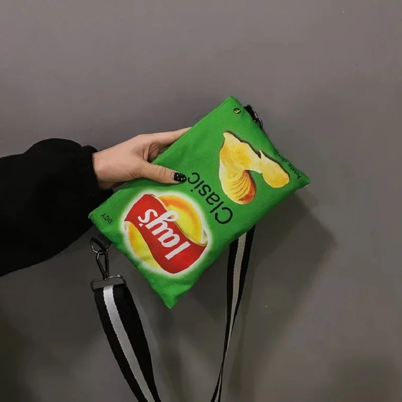 

Funny Potato Chips Crossbody Bag For Girls Clutch Bag Women Canvas Messenger Shoulder Bag 2019 Envelope Bags Party Purse