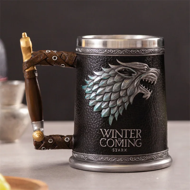 

Wolf Mug Stark Coffee Cup Game Of Thrones Strong Stainless Steel Resin Creative Direwolf Drink Winter Is Coming Beer Wine Mugs