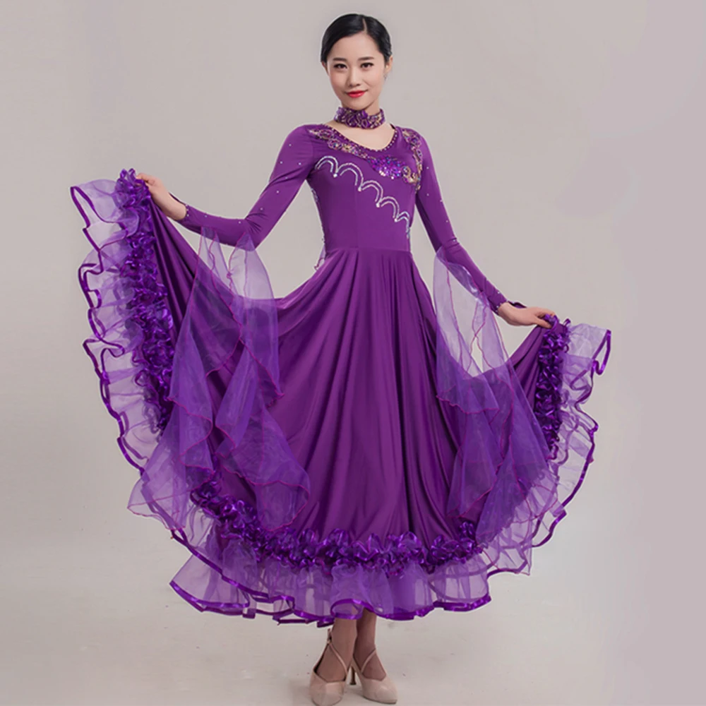 Бальные платья для вальса танцевальные соревнования платья Бальные платья Стандартный Индивидуальный размер D0454 с длинным рукавом 6