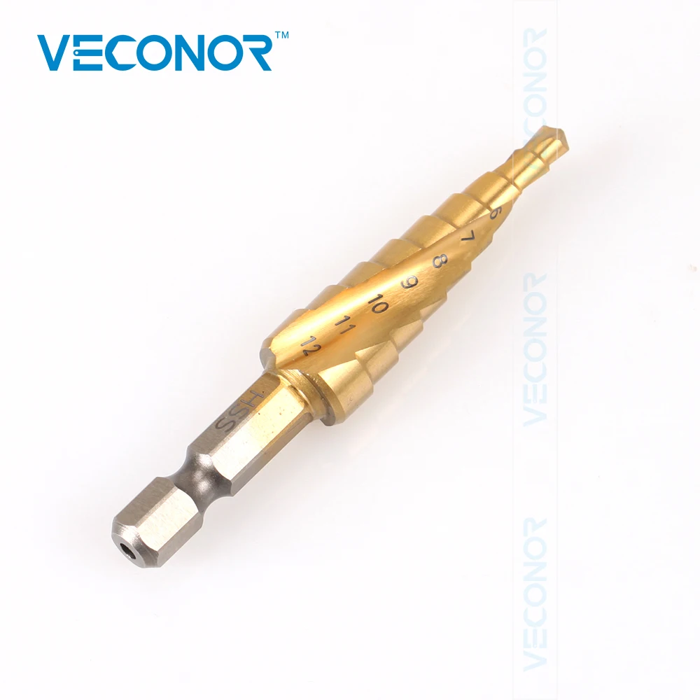 Veconor 3 шт. 4-12/20/32 мм влияние HSS ступенчатый шкив сверло с двойной винтовой канавкой дизайн Titanium покрытием нитрида отверстие резак для