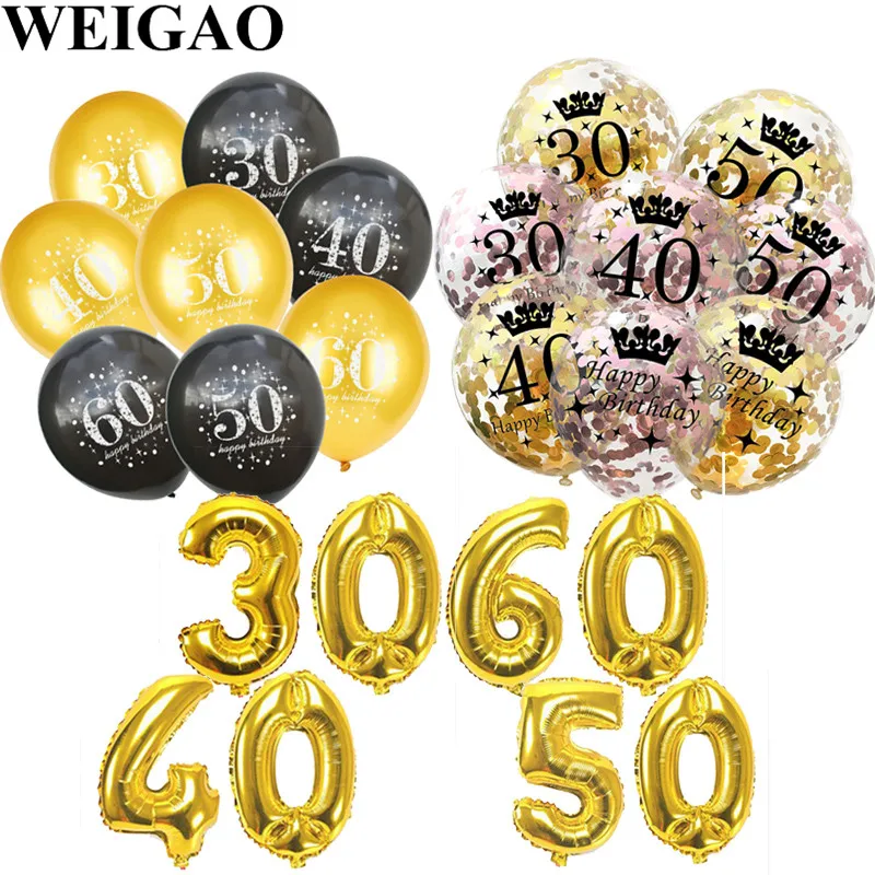 WEIGAO 30/40/50/60th латексные шары для взрослых Декор ко дню рождения конфетти воздушные шары Юбилей День рождения украшения 30 лет воздушные шары