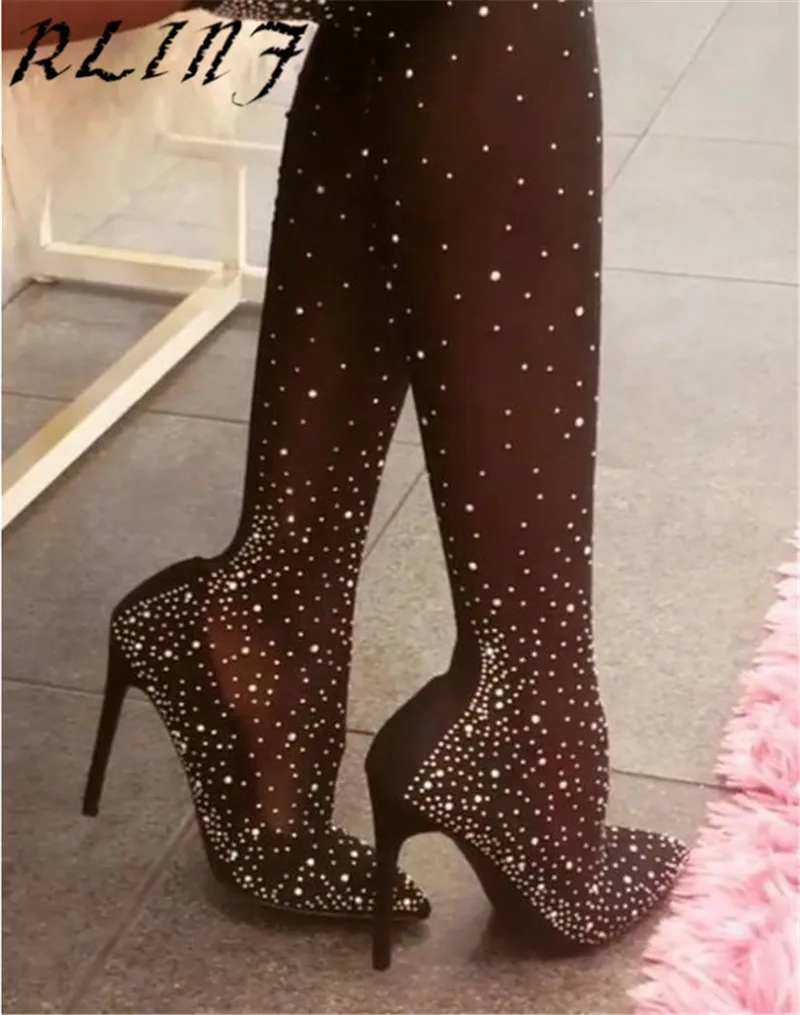rhinestone high heel boots
