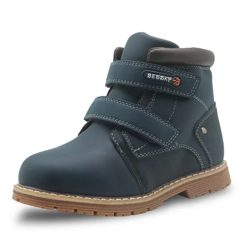 Apakowa/новые зимние ботинки для мальчиков детские ботильоны из искусственной кожи детская обувь с заплатками ботинки для маленьких мальчиков на плоской подошве, европейские размеры 27-32 - Цвет: navy