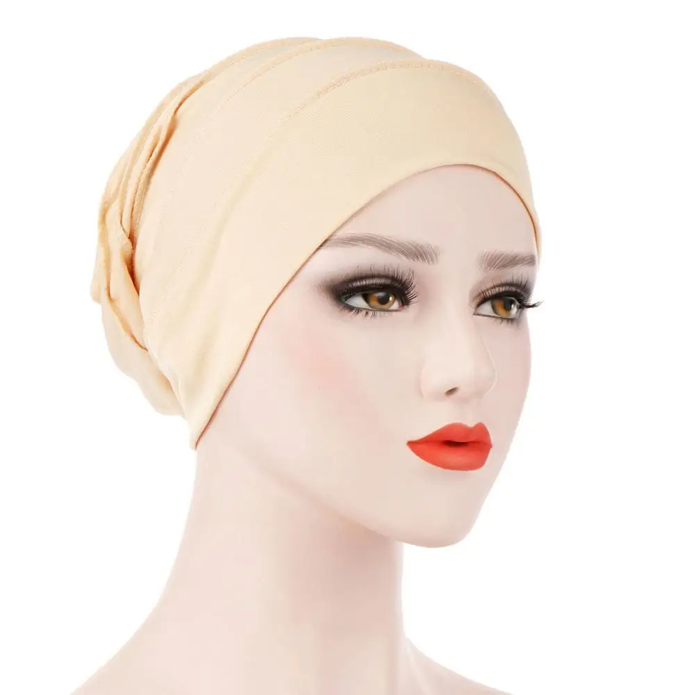 Beige Женская индийская шляпа мусульманская гофрированная раковая химиотерапия шляпа однотонная Повседневная шапочка шарф Тюрбан головной убор шапка тюрбан mujer - Цвет: Beige