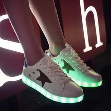 2017 new PLus Size 35-46 Led Shoes Glowing Colors LED Men Female Fashion Luminous Led Light UP Shoes for Adults stars shoes