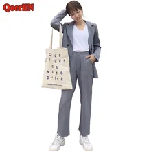 QoerliN Ladies Two Piece Office Work Striped Blazer Pants Sets Women 2018 New Double-Single Coat Long Trouser Formal Suits S-L