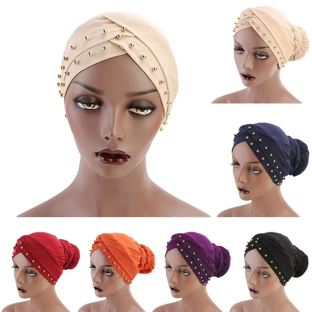 

12PCS Women Stretchy Beanies Hat Bandanas India Hat Women Hijabs Braids Muslim Headscarf Turban Hijab Long Braid Random Color