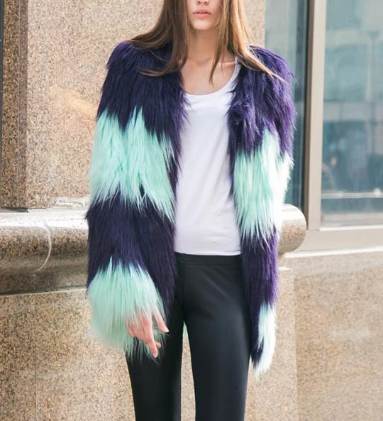 2017 winter women clothing long sleeve patchwork contrast color imitation fur jacket Female fashion warm long faux fur coat (3)