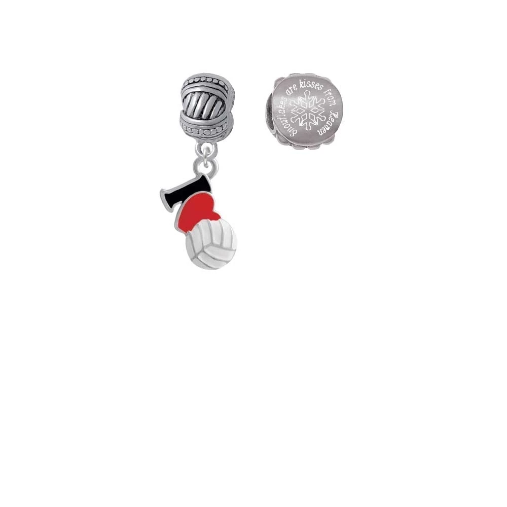 I Love Volleyball - Red Heart Snowflakes are Kisses from Heaven Charm Beads (Set of 2)