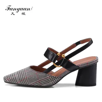 

Fanyuan Gladiator Heels Women Summer Rome Sandals Woman Ankle Strap Pointed Toe Square High Thick Heels Woman Solid Pumps