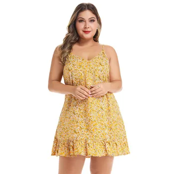 

Plus Size Casual Summer Dress Sexy V-Neck Backless Spaghetti Strap Women Party Dress Fashion Floral Vacation Beach Vestidos Robe